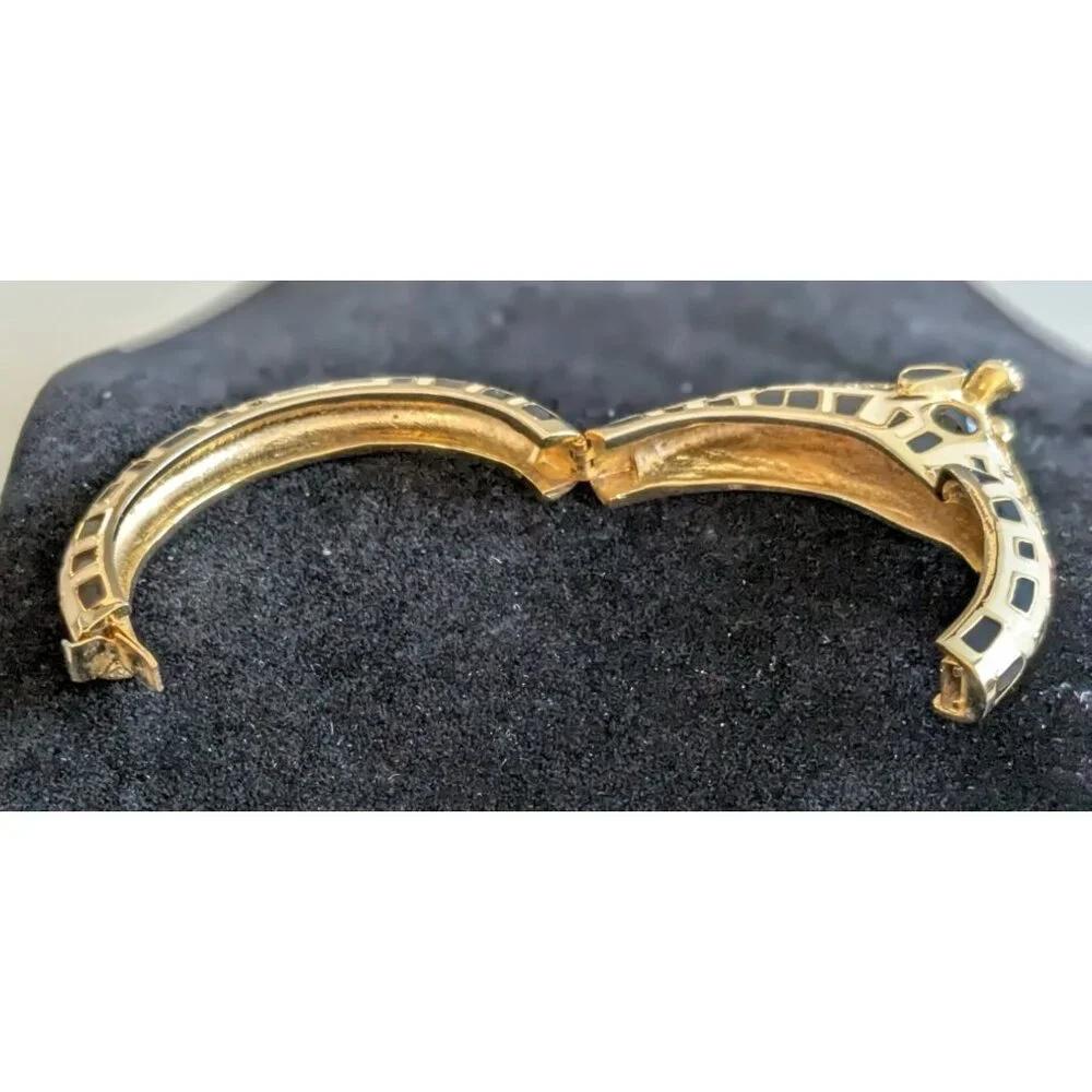 Gold-Tone Giraffe Design Hinged Bracelet size 6.5 with Black & White Enamel Deta - Picture 6 of 13